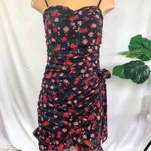 For Love And Lemons Black and Red Floral Mini Dress
